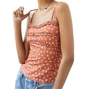 Anthropologie Blank Ruffled Polka Dot Tank Size Small Smocked Soft Peach White